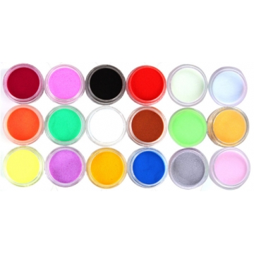 Sada 18 barevných akrylových pudrů bez třpytek- 5g
